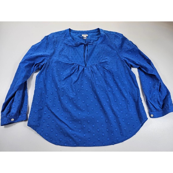 J crew size large women's Textured polka dot 3/4 sleeve blouse blue - Picture 6 of 8